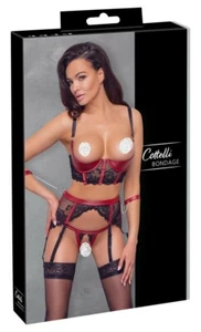 BUSTIER GERMANY OPEN CUPS 3 PC SET BLACK/RED SOFT RESTRAINTS SMALL- XLARGE - Picture 1 of 5