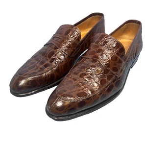Mocasines Paul Fredrick Para Hombres Cuero Repujado de Cocodrilo Hechos en Italia Marrón EE. UU. Talla 9 - Imagen 1 de 19