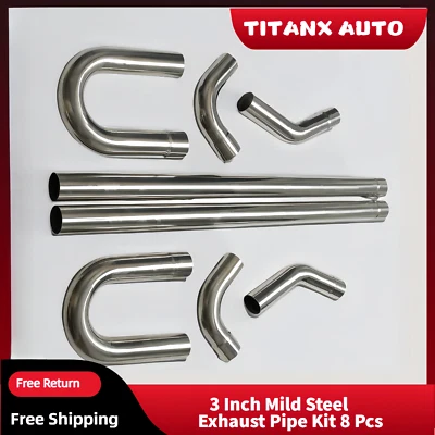 8PCS Universal 3" Inch Custom Exhaust Tube Mandrel Bend Pipe Straight U-Bend Kit - Image 1 of 4