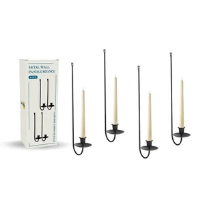 Black Wall Candle Holder Set Of 4 Stylish Metal Wall Mount Candle Sconces Modern - Picture 1 of 8
