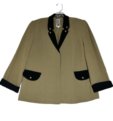 Blazer Zelda Feminino Grande Verde Oliva Preto Aberto Anos 80 Retrô Feito EUA Trabalho de Escritório - Imagem 1 de 4