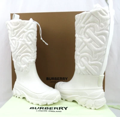 $1190 BOTAS DE LLUVIA PARA NIEVE ACOLCHADAS BURBERRY ROTHERFIELD BLANCAS GOMA TB LOGO 37 Foto 1 de 4