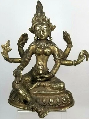 Fine Tibet Tibetan Brass Six Arm Tara Figure Holding Attributes ca. 20th century - Image 1 of 4