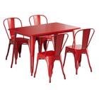 30" x 48" Rectangular Restaurant Table Standard Set with 4 Chairs Red Metal