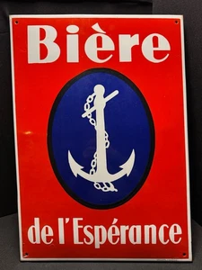 Cartel esmaltado Biere de l ́Esperence ancla 68 x 48 cm - F hacia 1950 - Imagen 1 de 5