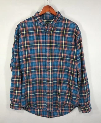 John Bartlett Shirt Mens Large Blue Orange Plaid Flannel Button Down Long Sleeve - Image 1 of 4