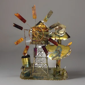 Vintage Mid-Century Hand Welded Windmill Music Box Sculpture, 11-1/4" Tall - Picture 1 of 11