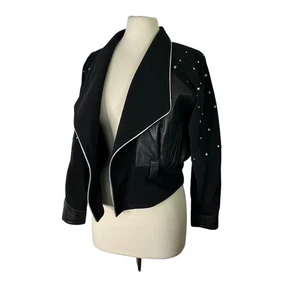 Giacca Moto Vintage Anni 90 Twin's USA Collezione Pelle Nero Strass Aperta Med - Foto 1 di 8