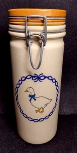 Blue Ribbon Country Goose Santa Ana Crock Shop Stoneware 10" Tall Canister Jar - Picture 1 of 9