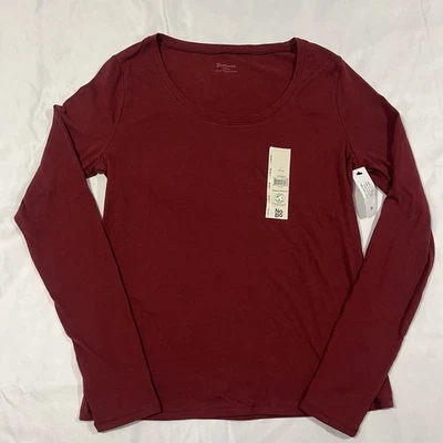 Без границ подростков длинным рукавом декольте рубашка большой 12-14 красное вино дырокол - Изображение 1 из 4