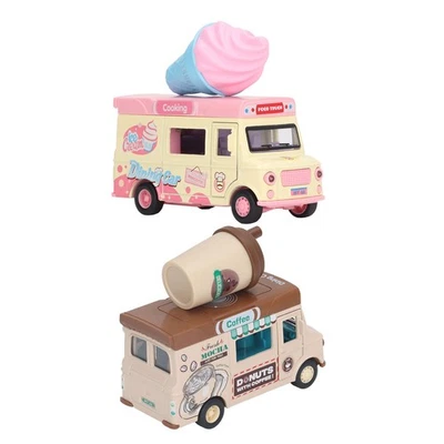 1:36 Magnetic Induction Alloy Die Cast Food Truck Kid Light Music Alloy Pull - Photo 1/4