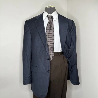 Jack Victor Mens 42L 46" Blazer Sport Coat Suit Jacket Navy Blue Gray Windowpane - Image 1 of 4