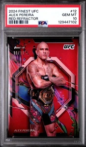 2024 TOPPS FINEST UFC 12 ALEX PEREIRA 10/10 RED REFRACTOR PSA 10 SSP RARE  - Picture 1 of 3
