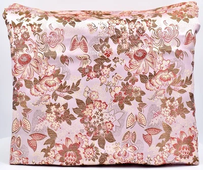 Tela de seda brocado floral plateado, flores naranjas, mariposas, hojas, 108"x46" Foto 1 de 3