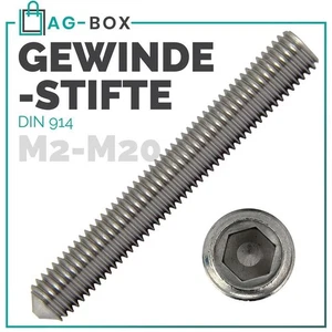 Madenschraube Gewindestift M2- M20 Edelstahl A2 VA DIN 914 Spitze Innensechskant - Bild 1 von 9