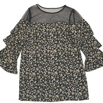 Nicole Miller Dress NEW Plus Size 16 1X Black Mesh Floral Mini Ruffled - Image 1 of 2