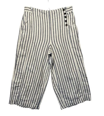 Pantalón Corto Tahari Mujer Lino XL Pierna Ancha Azul Marino Rayas Náutico Costero Preppy Foto 1 de 4