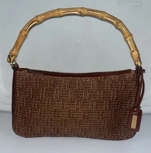 etienne aigner Straw And Brown Leather Purse  With Cane Handle  - Picture 1 of 7