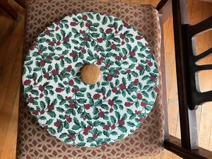 Longaberger NOEL Traditionnel Houx TISSU 13" Grand Panier Rond Couvercle - Photo 1/3