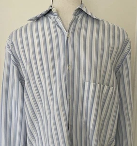 Lanvin Vintage Men's Blue & White Striped Cotton Preppy Dress Shirt Italy 16 46 - Picture 1 of 8