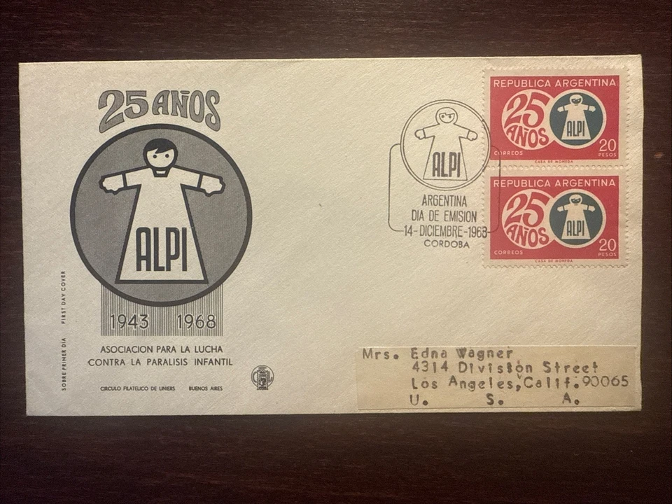 ARGENTINA FDC COVER 1968 YEAR POLIO POLIOMYELITIS HEALTH MEDICINE STAMPS - Image 1 of 1