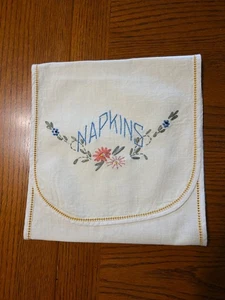 Vintage bestickt Leinen Servietten Halter 9" x 8,5" gefaltet - Bild 1 von 10