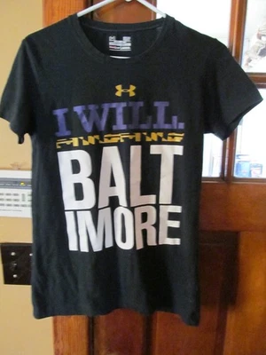 Under Armour Heatgear I Will Baltimore 女式小号 T 恤紫色/黑色 — 第 1/4 张图片