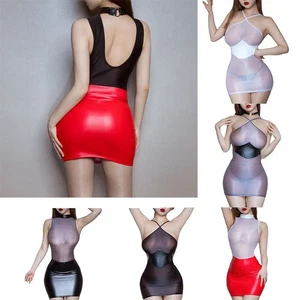 Women Nightwear Mesh Dress Glossy Nightdress Stretchy Sleepwear Erotic Sexy - Picture 1 of 72
