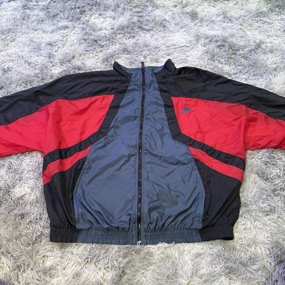 Vintage 1994 Nike Windbreaker Mens XL Colorblock Track Jacket Red Black Blue - Image 1 of 4