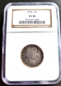 Barber Quarter 1904-P NGC VF30 - Picture 1 of 12