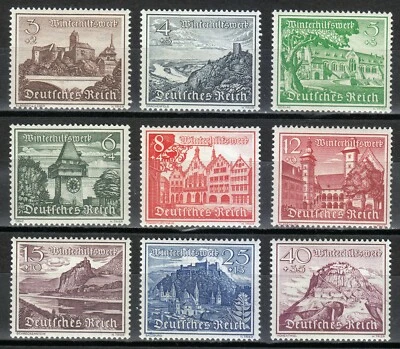 Germany 1939 MNH Mi 730-738 (735x ) Sc B160-B168 Buildings of Germany / LUXE ** - Image 1 of 4