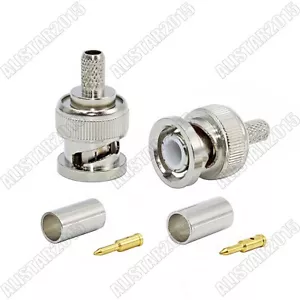 10x Connettore a crimpare spina maschio BNC per cavo coassiale RG58 LMR195 RG142 RG400 RF - Foto 1 di 4