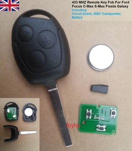 3 Tasten Fernbedienung Auto Schlüsselanhänger 433Mhz ID63 Chip Klinge für Ford Fiesta 2009 2010 2011 - Bild 1 von 1