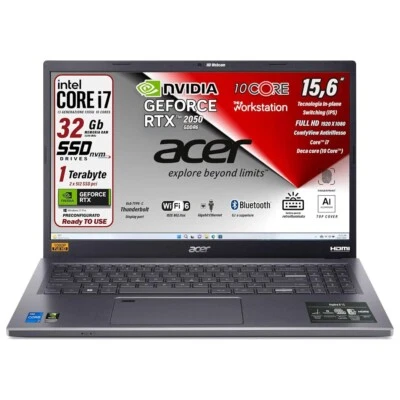 Notebook Acer Intel Core i7-1355U 10 Core RAM 32GB SSD 1TB RTX 2050 Finger Retro - Immagine 1 di 4