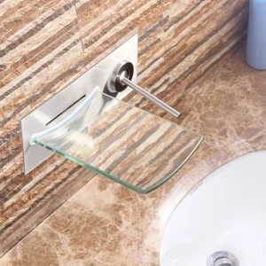 Nickel Wandmontage Waschbecken Wasserfall Wasserhahn Bad/Dusche Wanne Mischbatterien - Bild 1 von 5