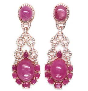 Heated 11 X 13 mm. Pink Ruby Cubic-Zirconia Earrings Silver 925 Sterling - Picture 1 of 5