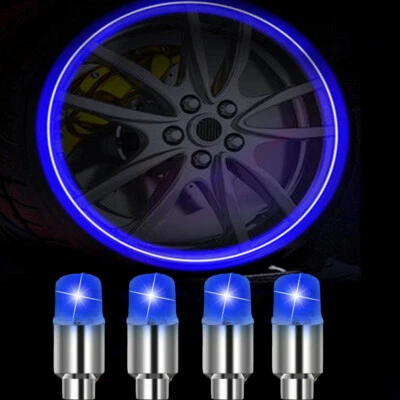4x Car Wheel Tyre Tire Air Valve Stem LED Light Cap Covers Accessories Blue - Image 1 of 4