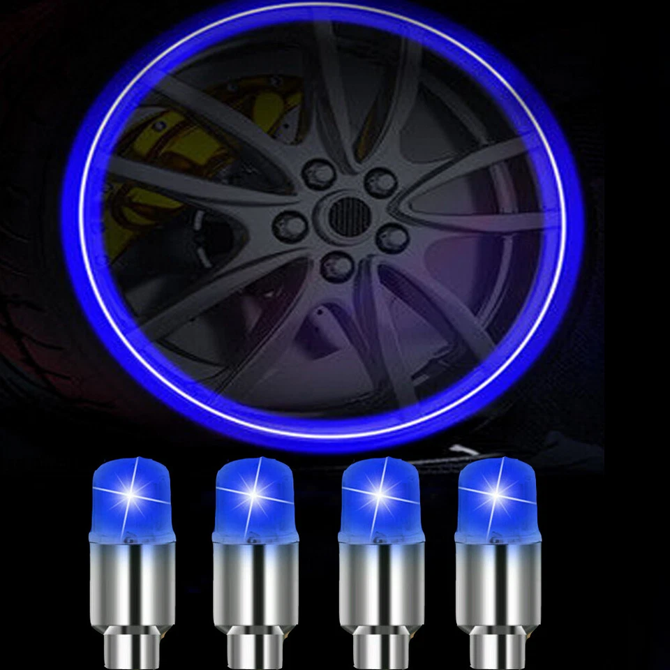 4x Cubierta de tapa de luz LED para vástago de válvula de aire de neumático de rueda de coche Accesorios Azul Foto 1 de 4
