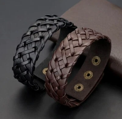 FAUX LEATHER TWIST WRISTBAND WRIST STRAP BAND BRACELET BLACK BROWN SURFER A43 UK - Image 1 of 3