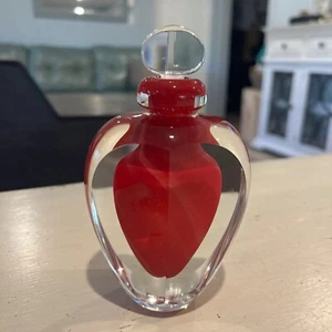 James Clarke Art Glas Abstrakt Herz Parfum Flakon Rot & Klar Signiert 1986 - Bild 1 von 24