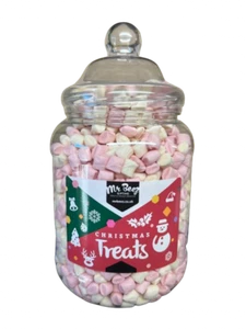 Mini Pink and White Vanilla Vegan Mallows Christmas Treats 850gm Novelty Jars - Picture 1 of 4