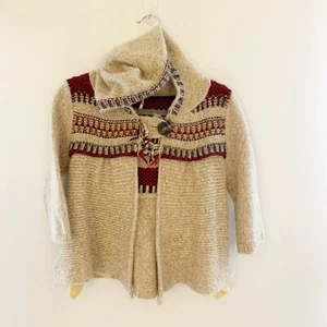 Cardigan Free People Small Fair Isle misto lana angora manica 1/2 con cappuccio - Foto 1 di 12