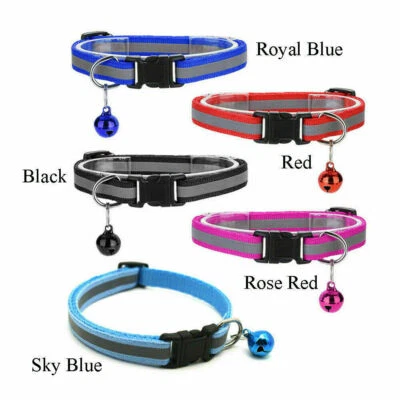 12 Adjustable Reflective Nylon Cat Collar Bell For kitten Small Dog Puppy Pet - Image 1 of 3