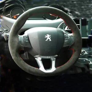 Custom Hand Stitched Suede Steering Wheel Cover For Peugeot 208 2008 2013-2017 - Foto 1 di 5