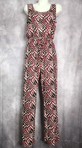 Calvin Klein Tie Waist Jumpsuit Romper Womens 10 Red Black Casual Sleeveless - Picture 1 of 11