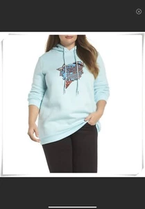 NWT $89 Nordstrom Glamorous blue hoodie sweatshirt print pullover women plus 22 - Picture 1 of 6