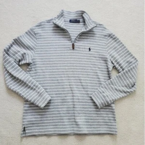 Polo Ralph Lauren Men's Gray and Cream 1/4 Zip Pullover Shirt szM - Picture 1 of 15