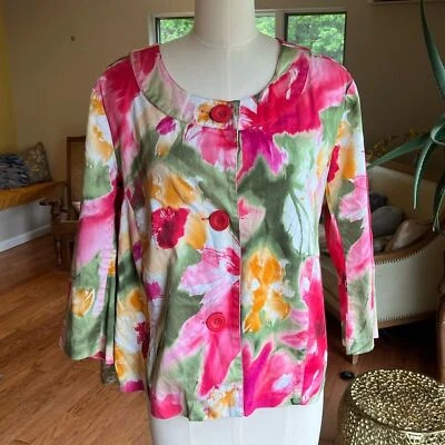 Erin London Pink and Green Graphic 3/4 Sleeve Blazer XL - Image 1 of 4