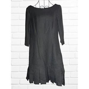 Pendleton Women's 8 Sleeve Drop Waist Black Midi Dress 100% Wool Modest - Picture 1 of 7