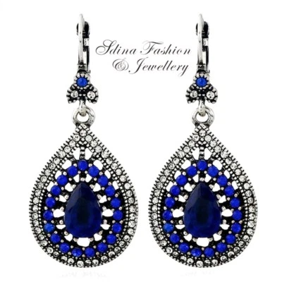 18K White Gold Plated Crystal Large Heart Vintage Bohemian Huggie Earrings - Imagem 1 de 3